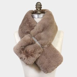 Tan Faux Fur Bling Style Pull Through Scarf Collar Cute Winter Fashion Accessory